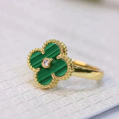 [LUXORA]CLOVER MALACHITE RING GOLD DIAMOND