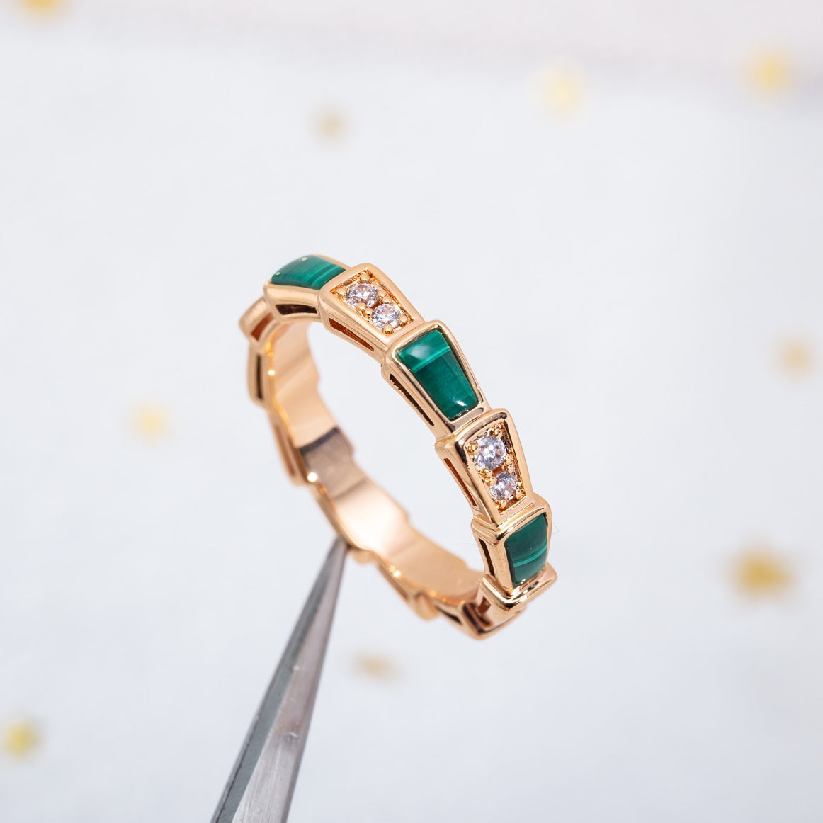 [LUXORA]SERPENTI RING PINK GOLD MALACHITE DIAMOND 3MM