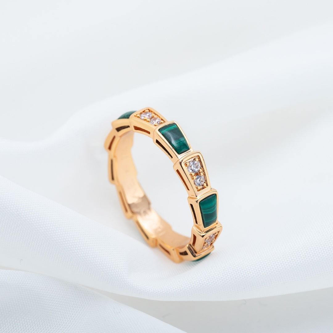 [LUXORA]SERPENTI RING PINK GOLD MALACHITE DIAMOND 3MM