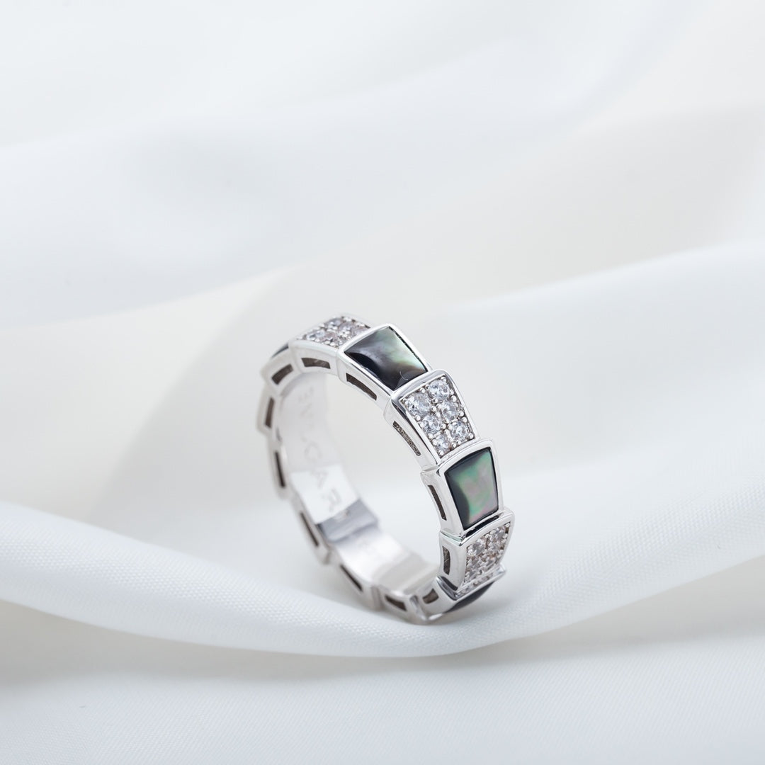 [LUXORA]SERPENTI RING SILVER DIAMOND BLACK MOP 4MM