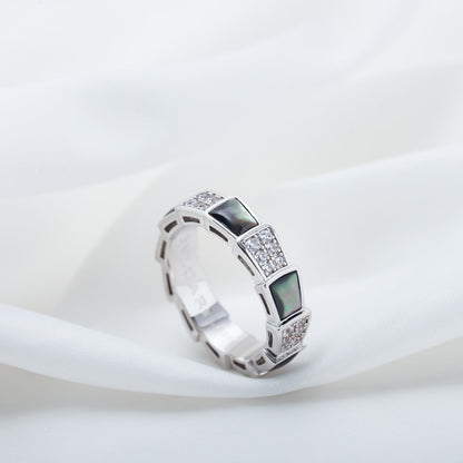 [LUXORA]SERPENTI RING SILVER DIAMOND BLACK MOP 4MM