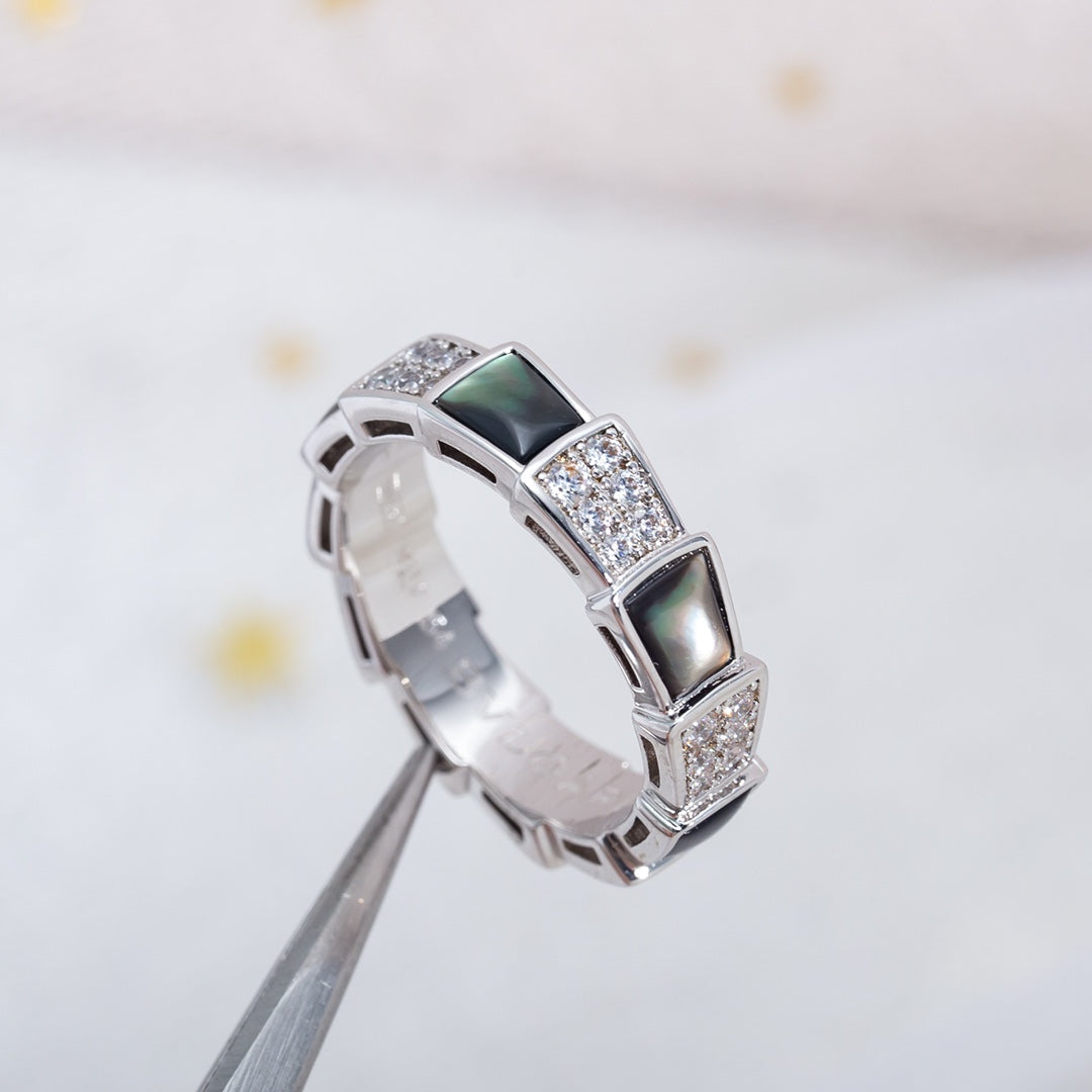 [LUXORA]SERPENTI RING SILVER DIAMOND BLACK MOP 4MM