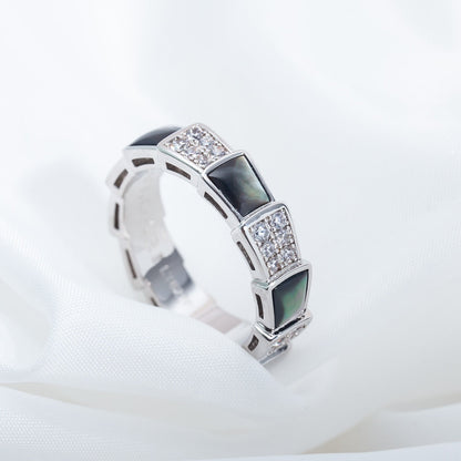 [LUXORA]SERPENTI RING SILVER DIAMOND BLACK MOP 4MM