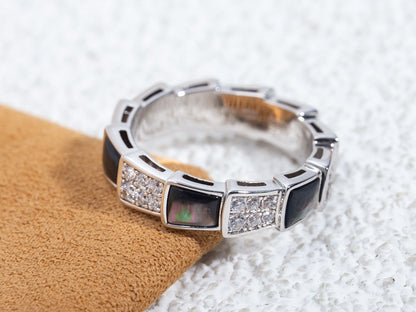 [LUXORA]SERPENTI RING SILVER DIAMOND BLACK MOP 4MM
