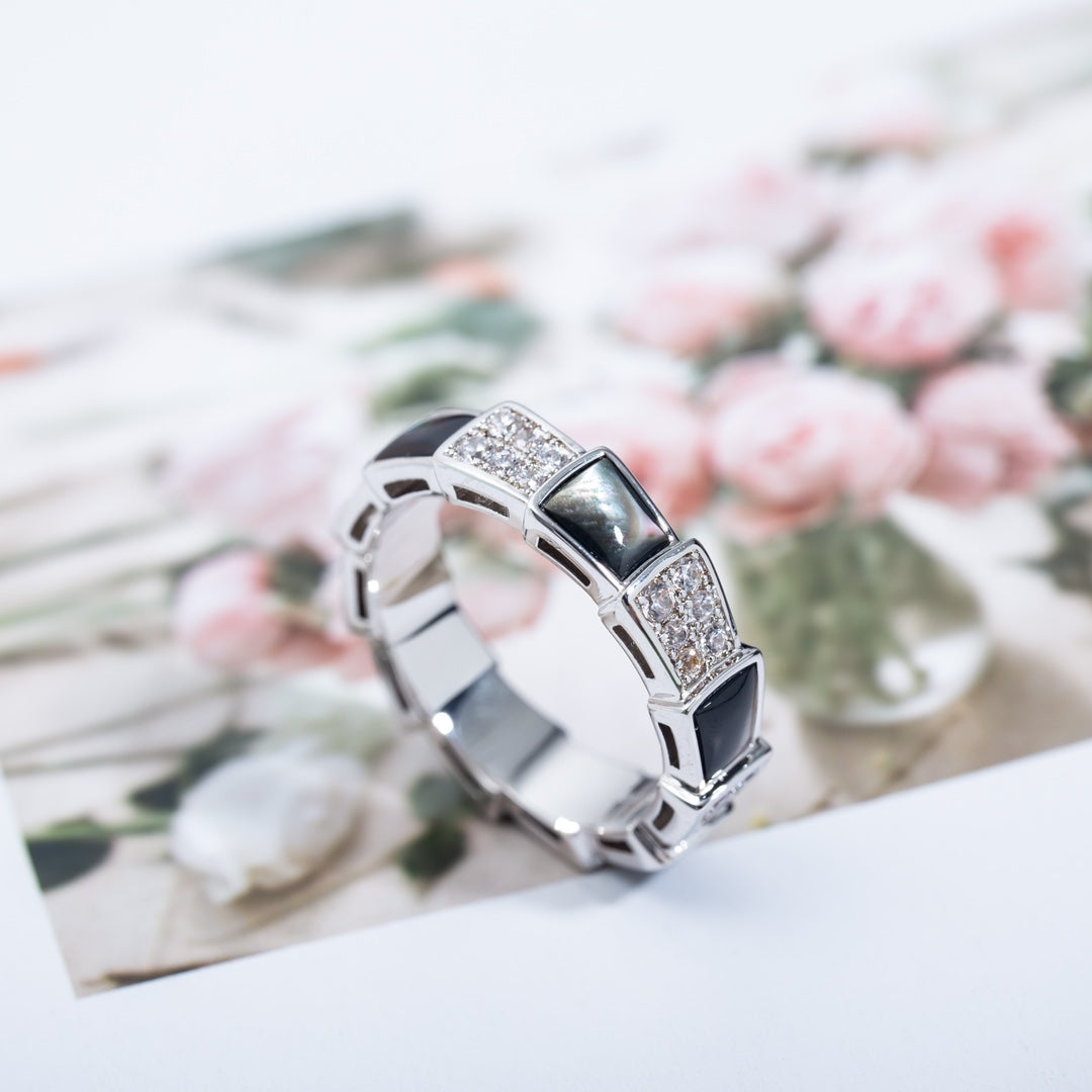 [LUXORA]SERPENTI RING SILVER DIAMOND BLACK MOP 4MM