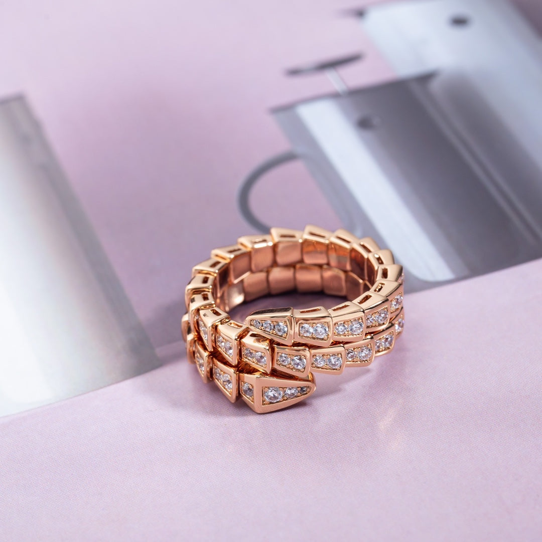 [LUXORA]SERPENTI RING PINK GOLD DIAMOND DOUBLE ROW