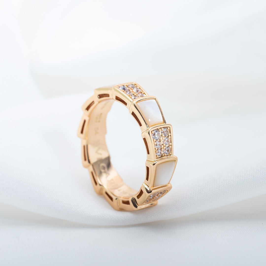 [LUXORA]SERPENTI RING PINK GOLD MOP DIAMOND PAVED 4MM
