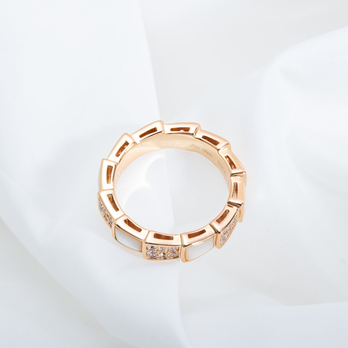[LUXORA]SERPENTI RING PINK GOLD MOP DIAMOND PAVED 4MM