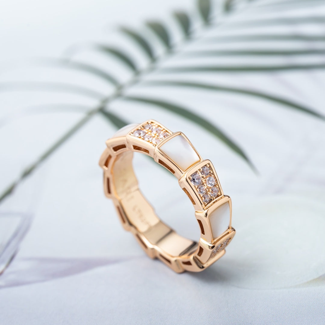 [LUXORA]SERPENTI RING PINK GOLD MOP DIAMOND PAVED 4MM