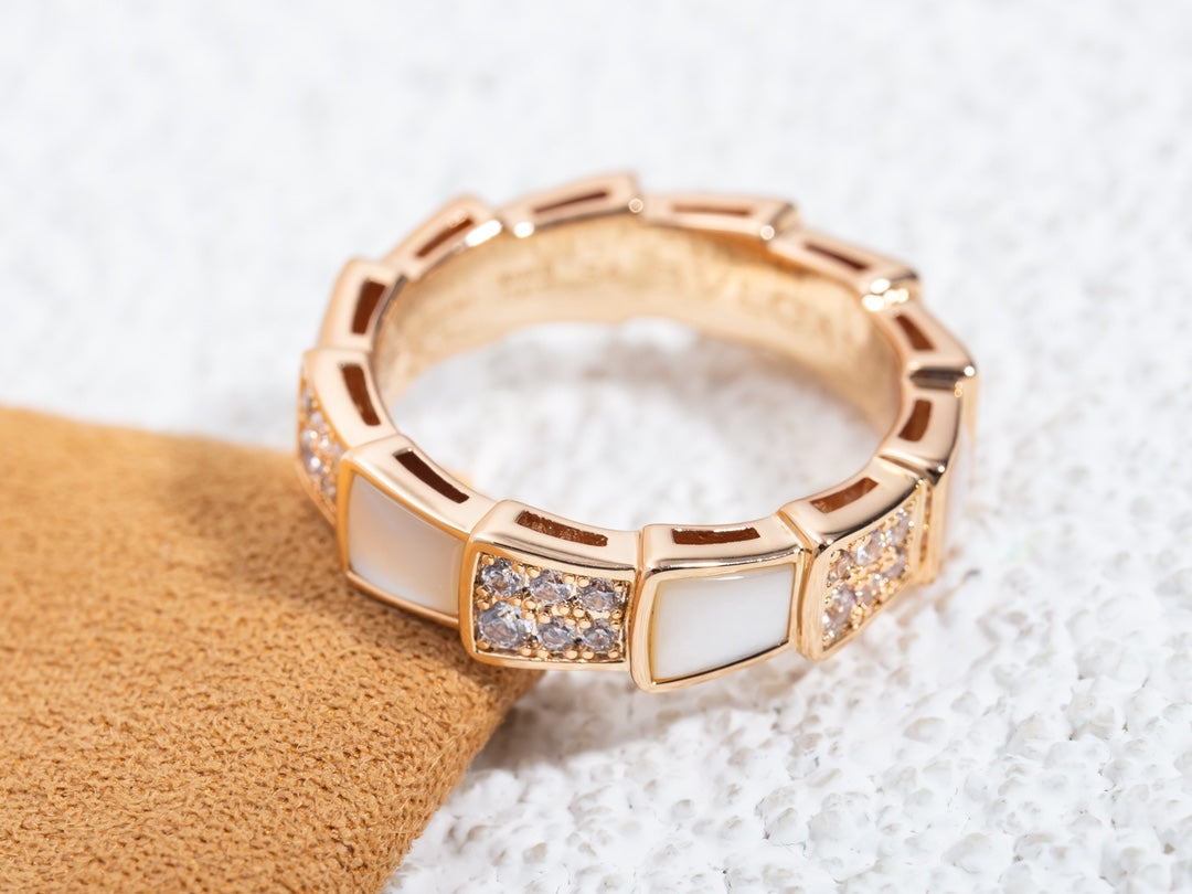 [LUXORA]SERPENTI RING PINK GOLD MOP DIAMOND PAVED 4MM