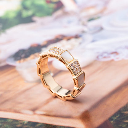 [LUXORA]SERPENTI RING PINK GOLD MOP DIAMOND PAVED 4MM