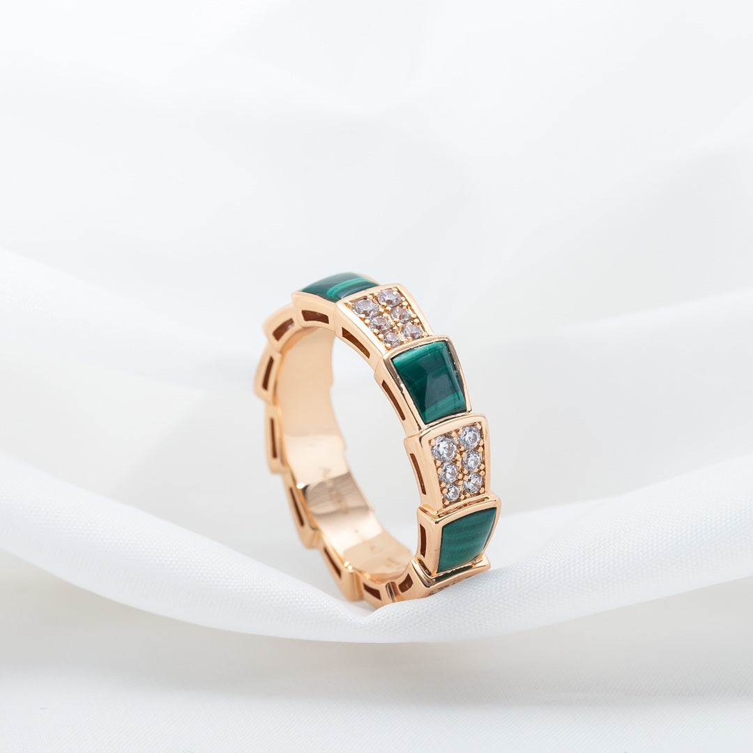 [LUXORA]SERPENTI RING PINK GOLD MALACHITE DIAMOND PAVED 4MM