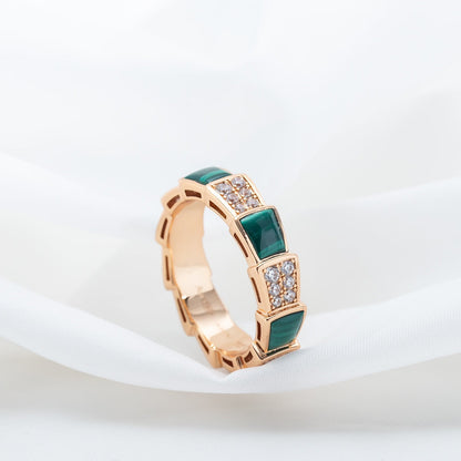 [LUXORA]SERPENTI RING PINK GOLD MALACHITE DIAMOND PAVED 4MM