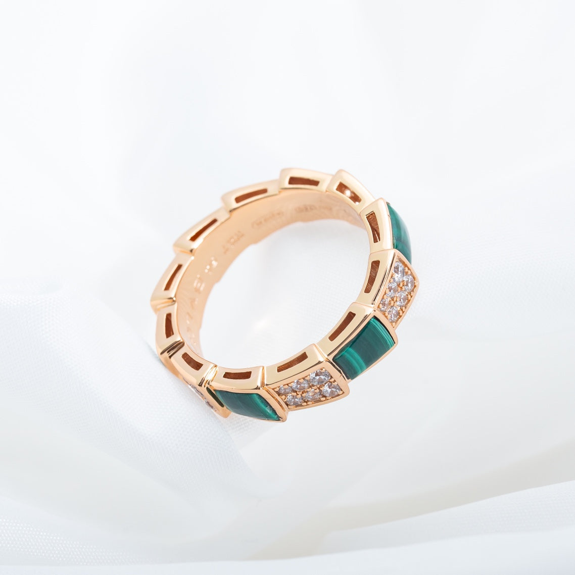 [LUXORA]SERPENTI RING PINK GOLD MALACHITE DIAMOND PAVED 4MM