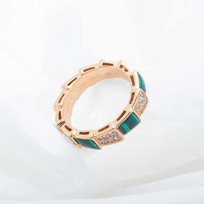 [LUXORA]SERPENTI RING PINK GOLD MALACHITE DIAMOND PAVED 4MM