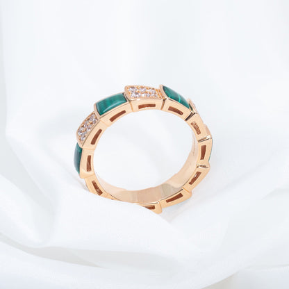 [LUXORA]SERPENTI RING PINK GOLD MALACHITE DIAMOND PAVED 4MM