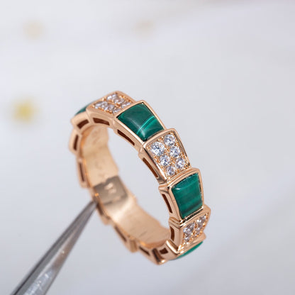 [LUXORA]SERPENTI RING PINK GOLD MALACHITE DIAMOND PAVED 4MM