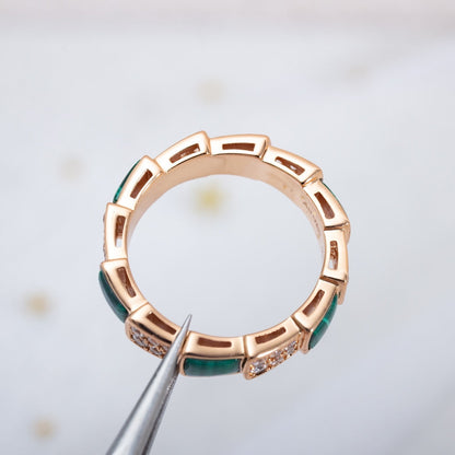 [LUXORA]SERPENTI RING PINK GOLD MALACHITE DIAMOND PAVED 4MM