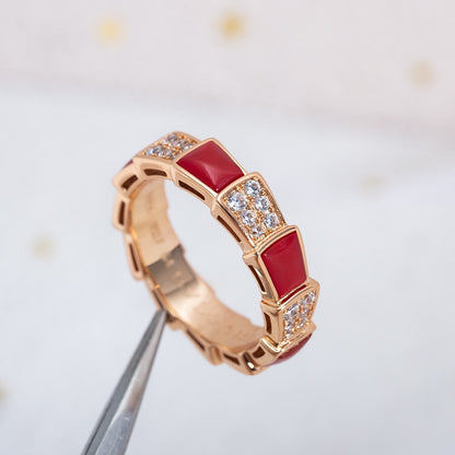 [LUXORA]SERPENTI RING PINK GOLD CARNELIAN DIAMOND PAVED 4MM