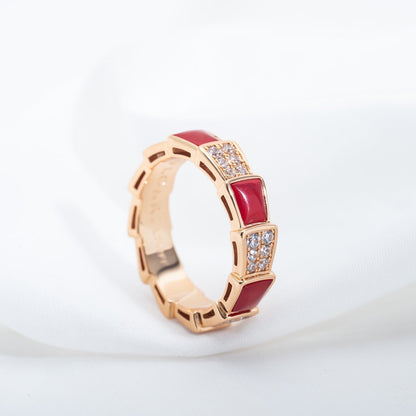 [LUXORA]SERPENTI RING PINK GOLD CARNELIAN DIAMOND PAVED 4MM