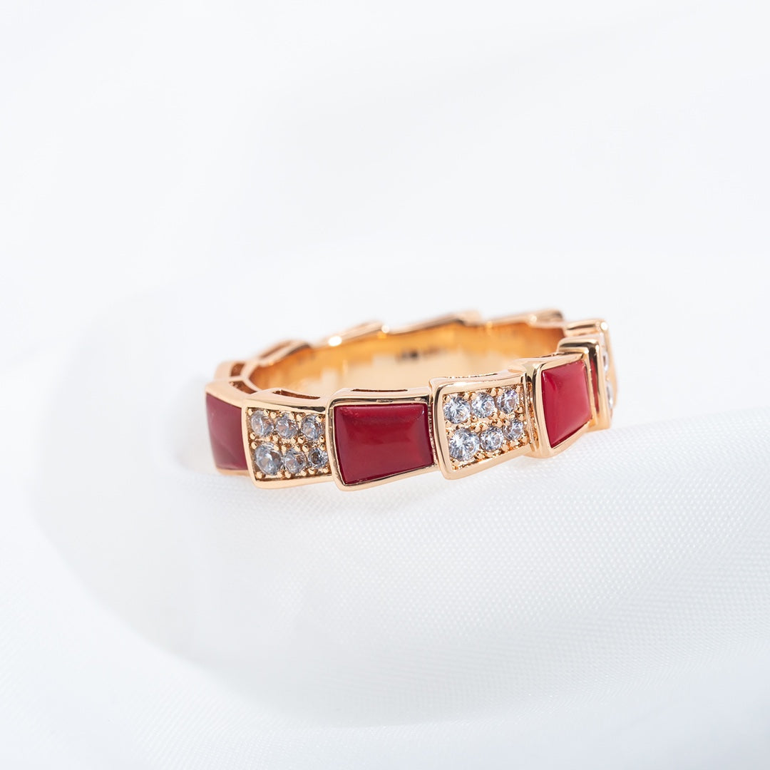 [LUXORA]SERPENTI RING PINK GOLD CARNELIAN DIAMOND PAVED 4MM