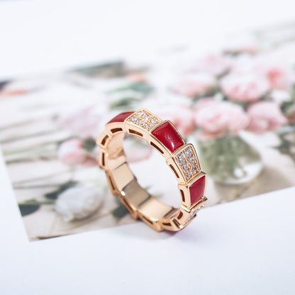 [LUXORA]SERPENTI RING PINK GOLD CARNELIAN DIAMOND PAVED 4MM