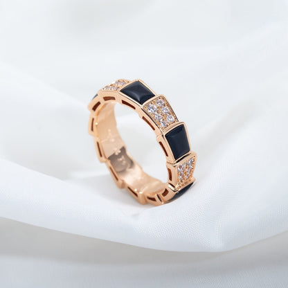 [LUXORA]SERPENTI RING PINK GOLD BLACK MOP DIAMOND PAVED 4MM
