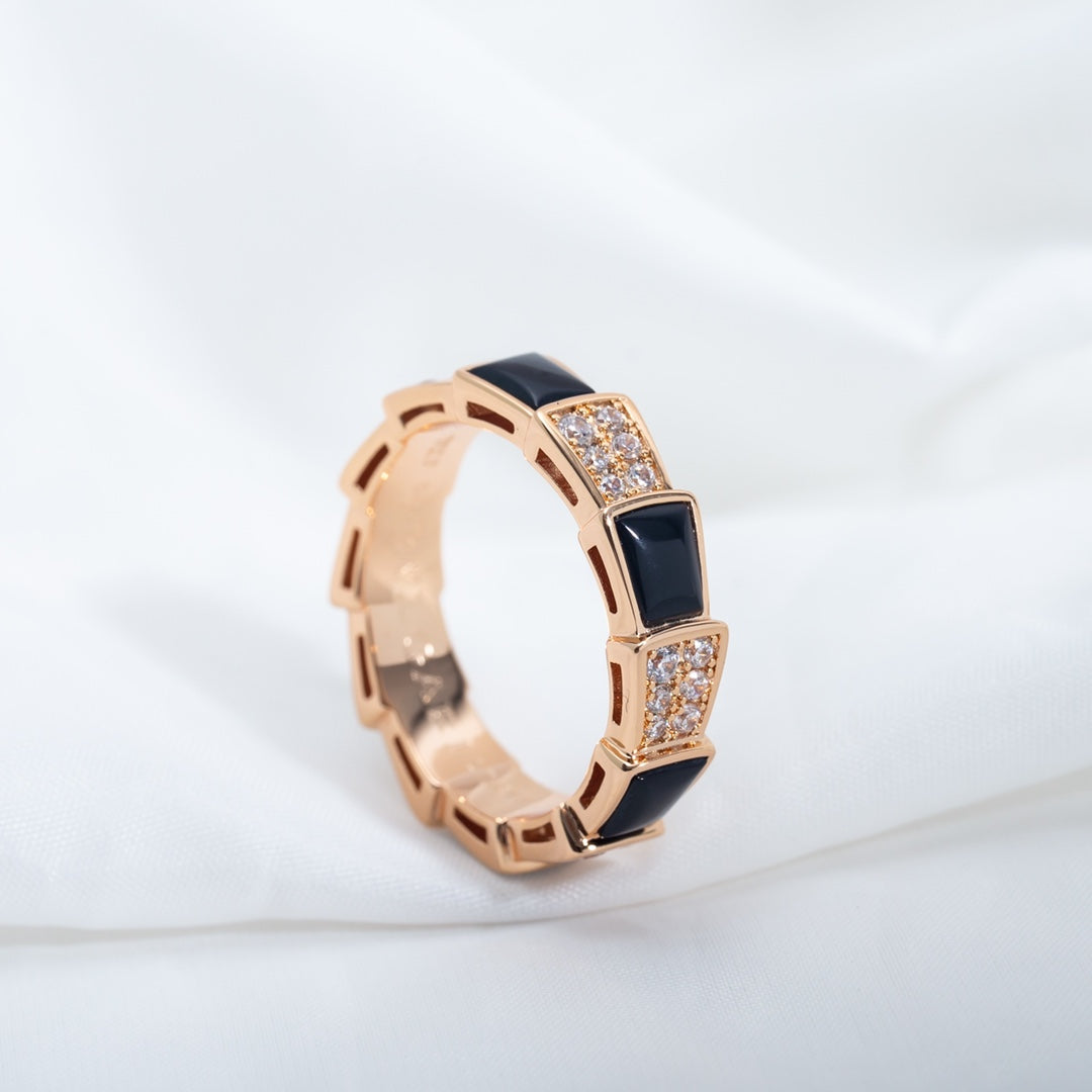 [LUXORA]SERPENTI RING PINK GOLD BLACK MOP DIAMOND PAVED 4MM