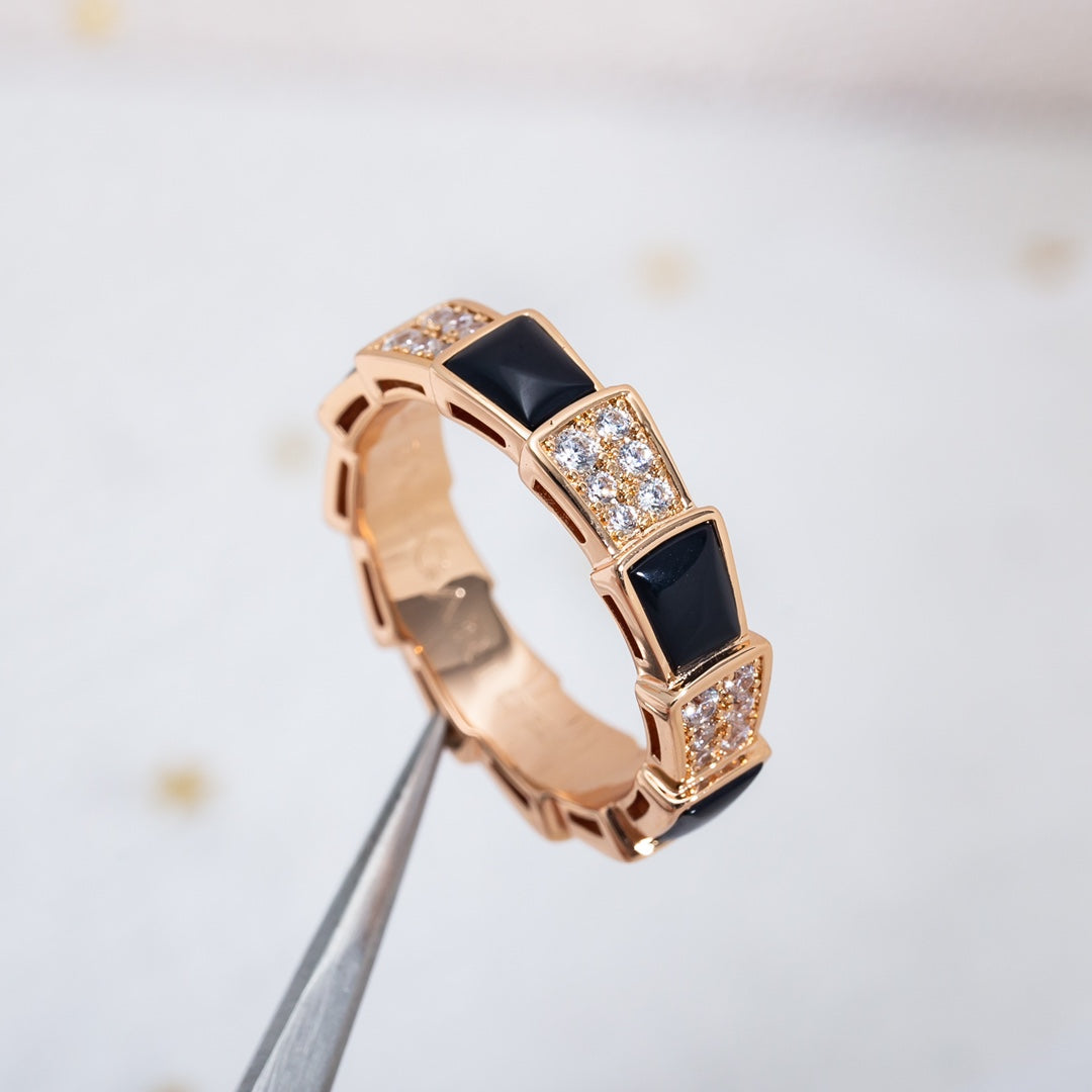 [LUXORA]SERPENTI RING PINK GOLD BLACK MOP DIAMOND PAVED 4MM