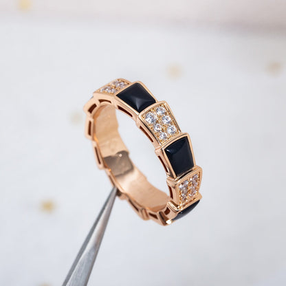 [LUXORA]SERPENTI RING PINK GOLD BLACK MOP DIAMOND PAVED 4MM