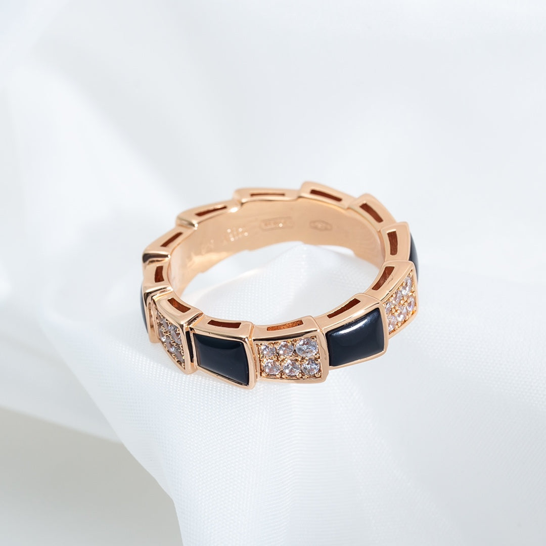 [LUXORA]SERPENTI RING PINK GOLD BLACK MOP DIAMOND PAVED 4MM