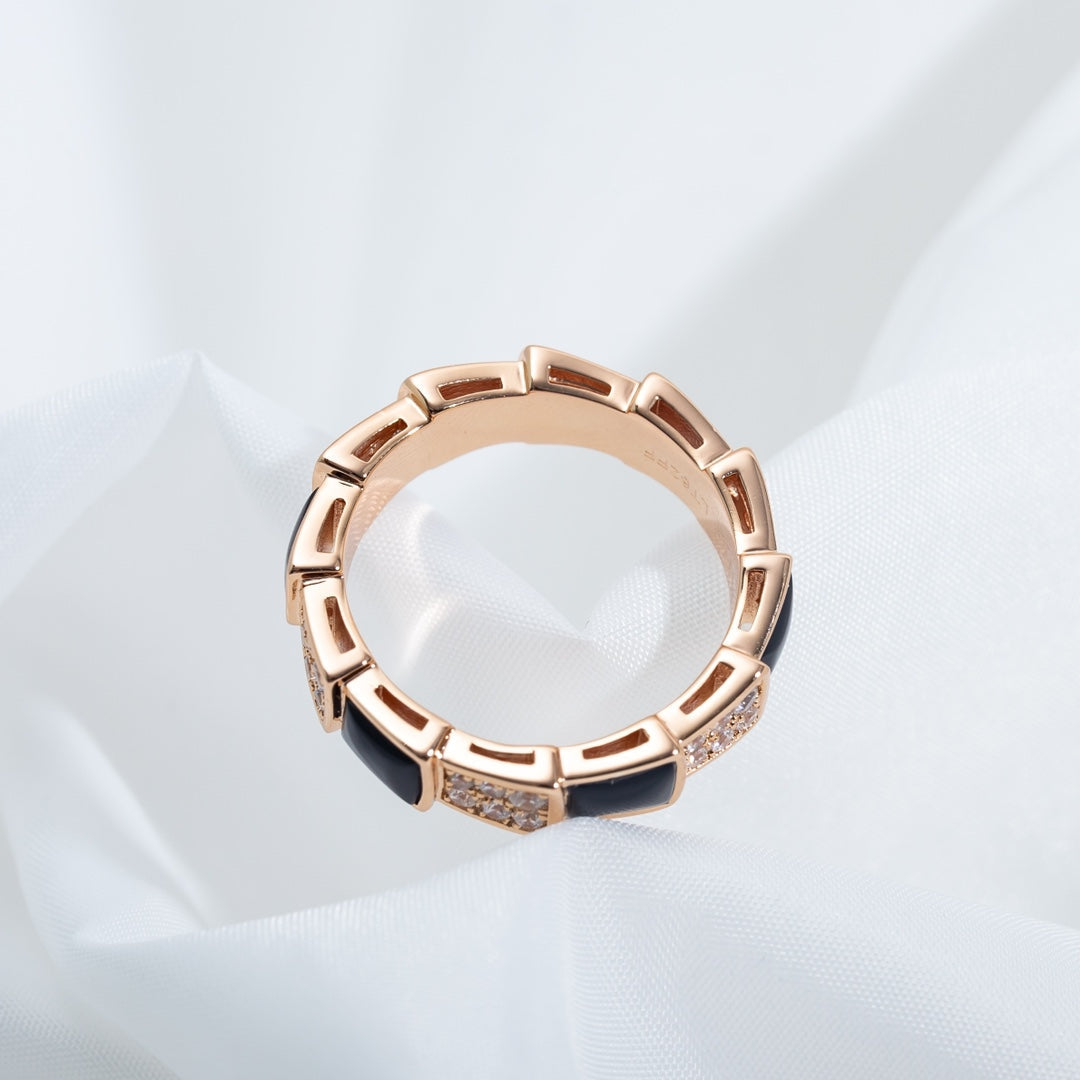 [LUXORA]SERPENTI RING PINK GOLD BLACK MOP DIAMOND PAVED 4MM