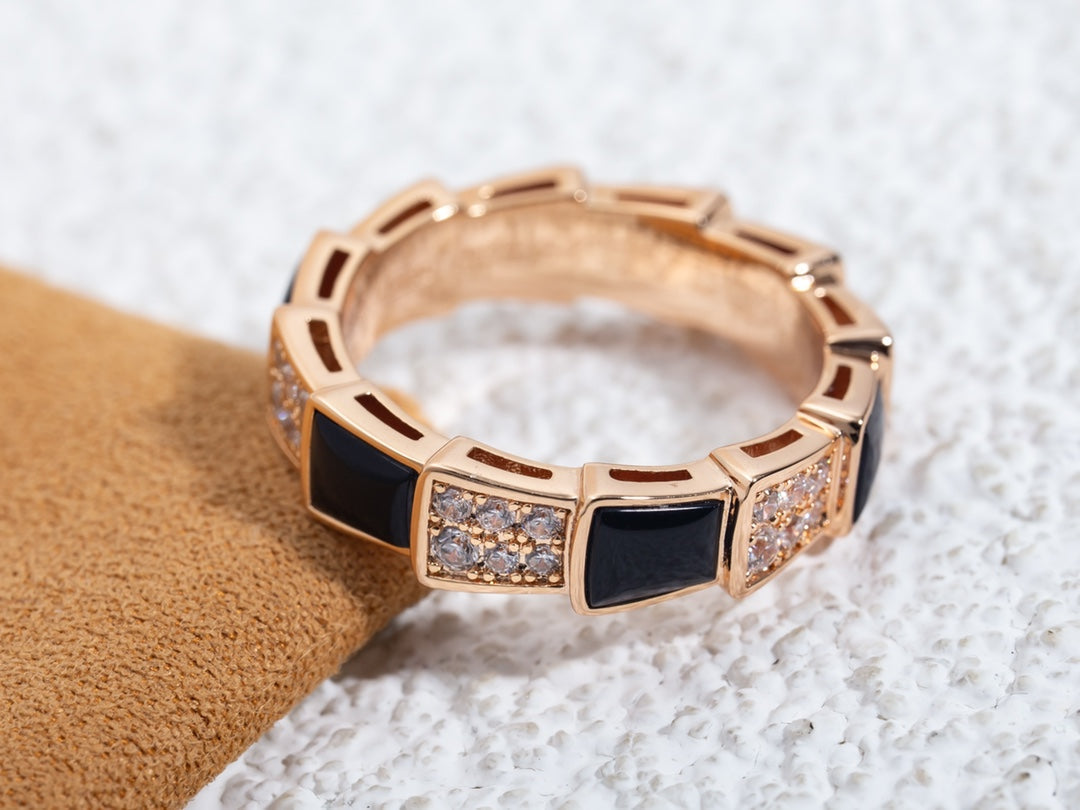 [LUXORA]SERPENTI RING PINK GOLD BLACK MOP DIAMOND PAVED 4MM
