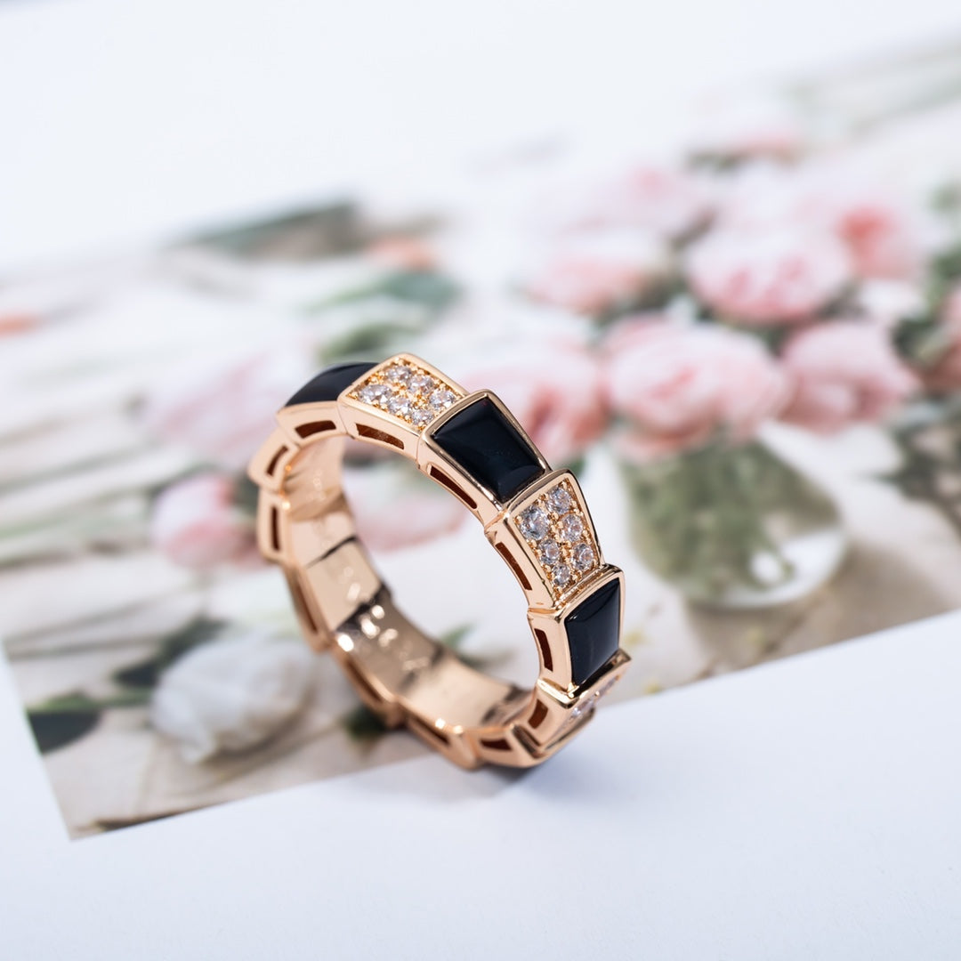 [LUXORA]SERPENTI RING PINK GOLD BLACK MOP DIAMOND PAVED 4MM
