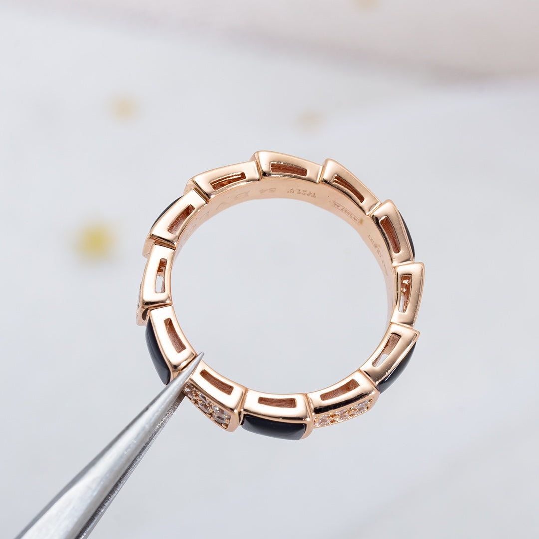[LUXORA]SERPENTI RING PINK GOLD BLACK MOP DIAMOND PAVED 4MM