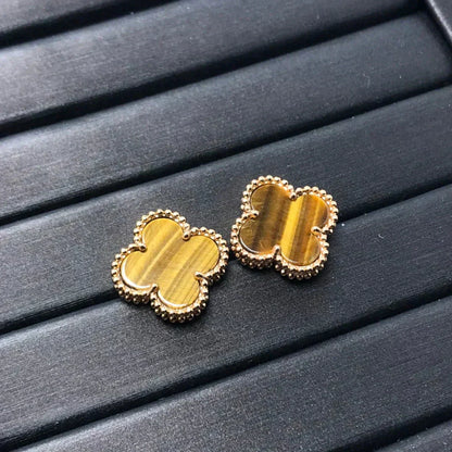 [LUXORA]CLOVER MEDIUM 1 MOTIFS TIGER EYE EARRINGS