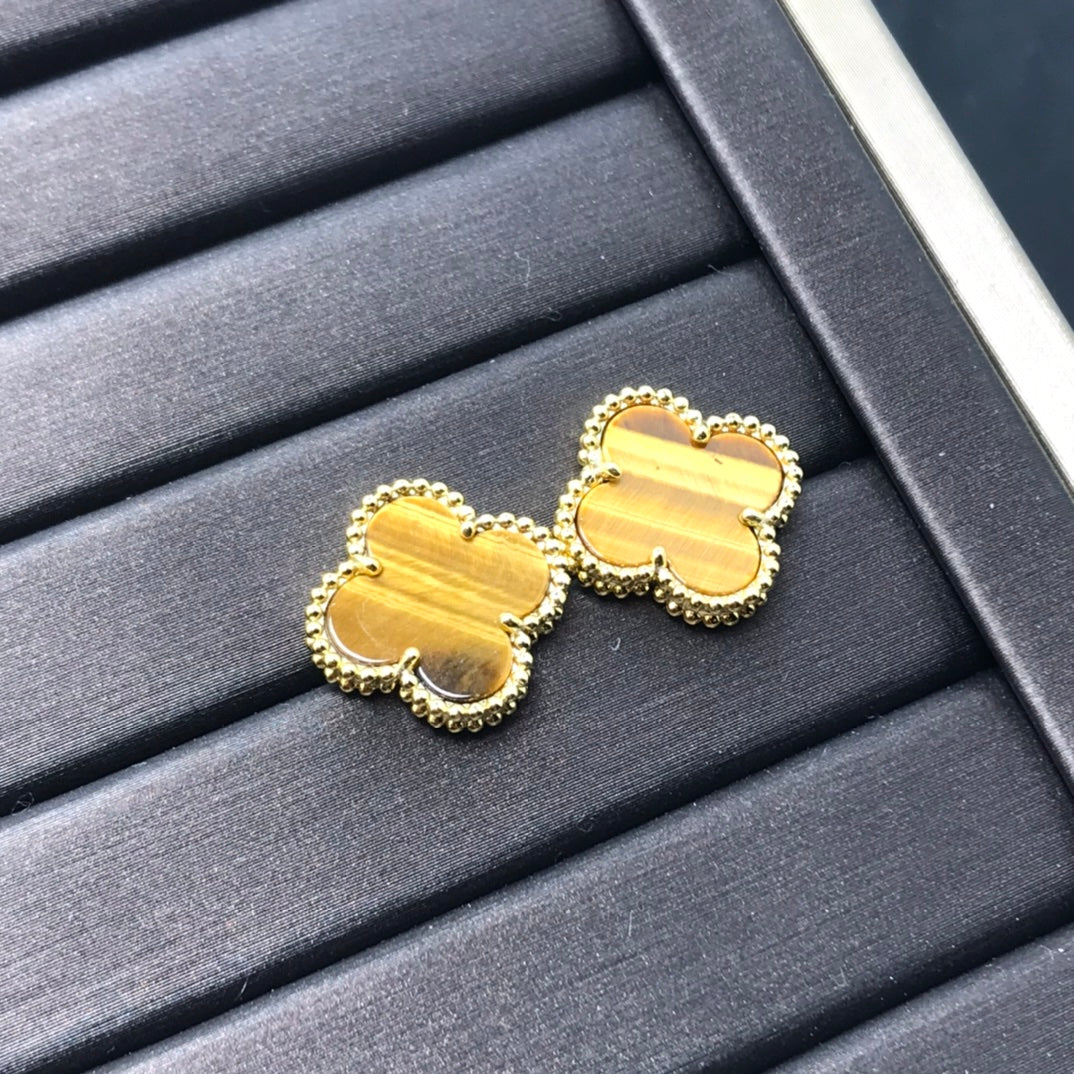 [LUXORA]CLOVER MEDIUM 1 MOTIFS TIGER EYE EARRINGS