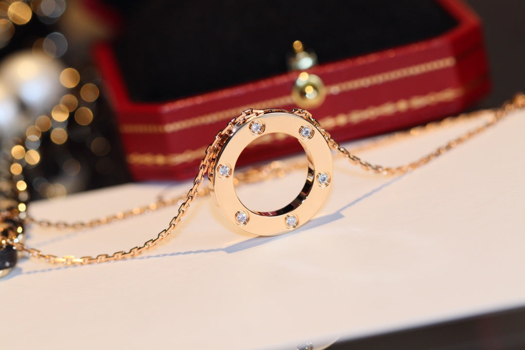 [LUXORA]LOVE NECKLACE 16MM 6 DIAMONDS PINK GOLD