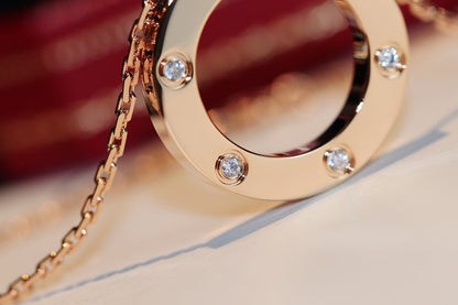 [LUXORA]LOVE NECKLACE 16MM 6 DIAMONDS PINK GOLD