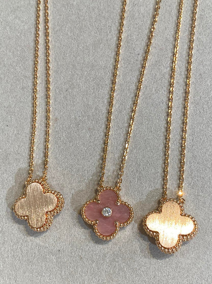 [LUXORA]CLOVER 15MM DIAMOND RHODONITE NECKLACE