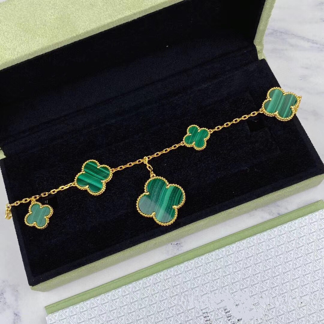 [LUXORA]MAGIC CLOVER MALACHITE GOLD BRACELET 5 MOTIFS