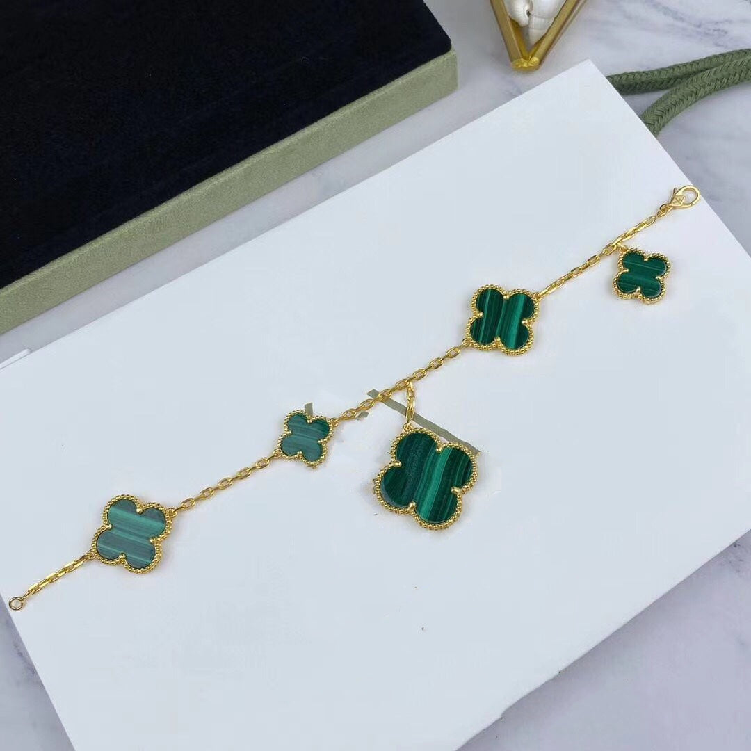[LUXORA]MAGIC CLOVER MALACHITE GOLD BRACELET 5 MOTIFS