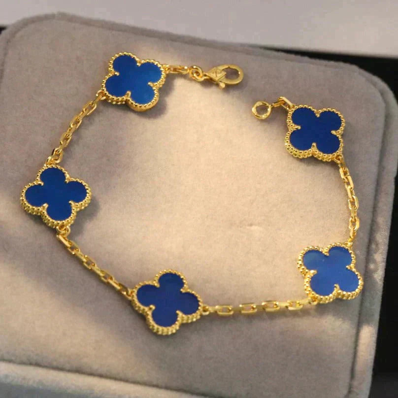 [LUXORA] CLOVER 5 MOTIF BLUE AGATE BRACELET COLLECTION