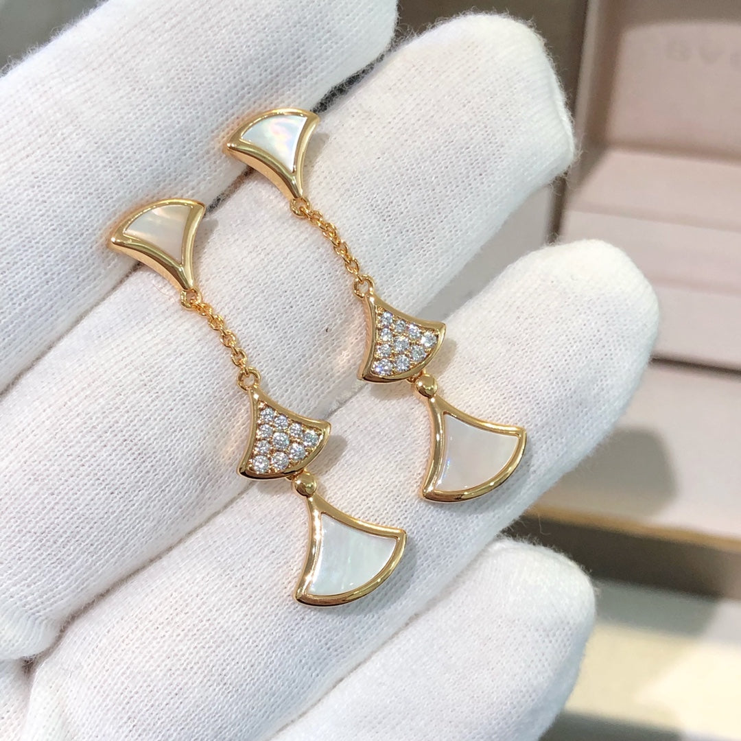 [LUXORA]DREAM EARRINGS 3 MOTIFS DIAMOND MOP PINK GOLD