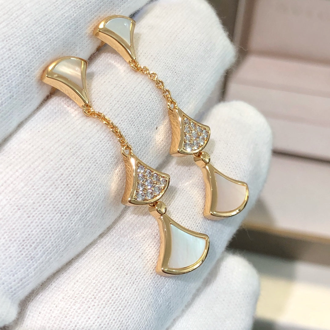 [LUXORA]DREAM EARRINGS 3 MOTIFS DIAMOND MOP PINK GOLD