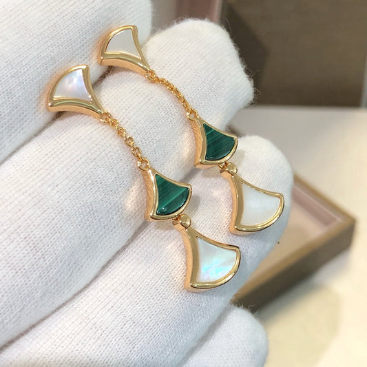 [LUXORA]DREAM EARRINGS 3 MOTIFS MALACHITE MOP PINK GOLD