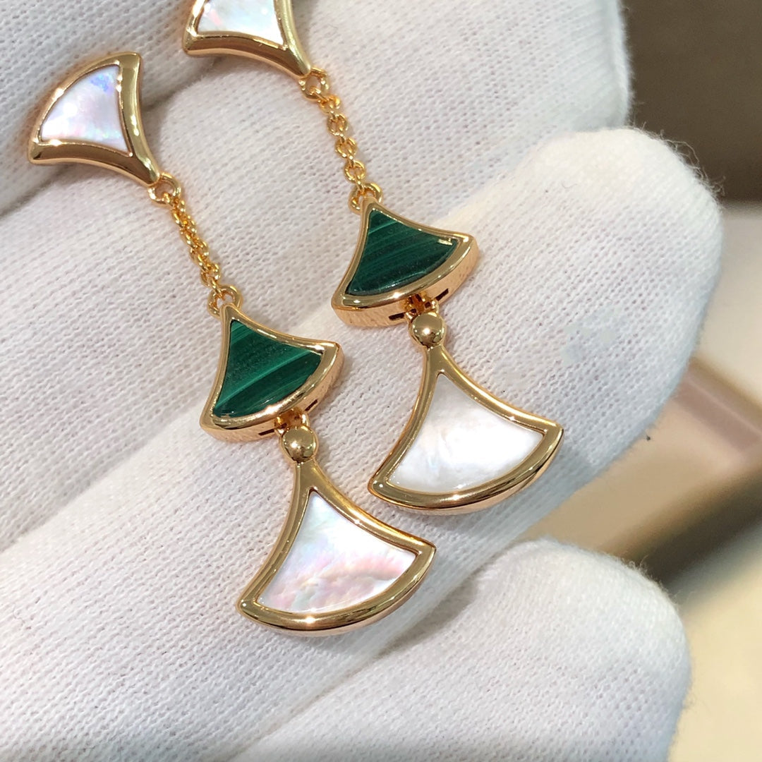 [LUXORA]DREAM EARRINGS 3 MOTIFS MALACHITE MOP PINK GOLD