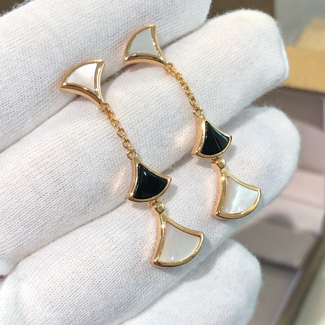 [LUXORA]DREAM EARRINGS 3 MOTIFS ONYX MOP PINK GOLD