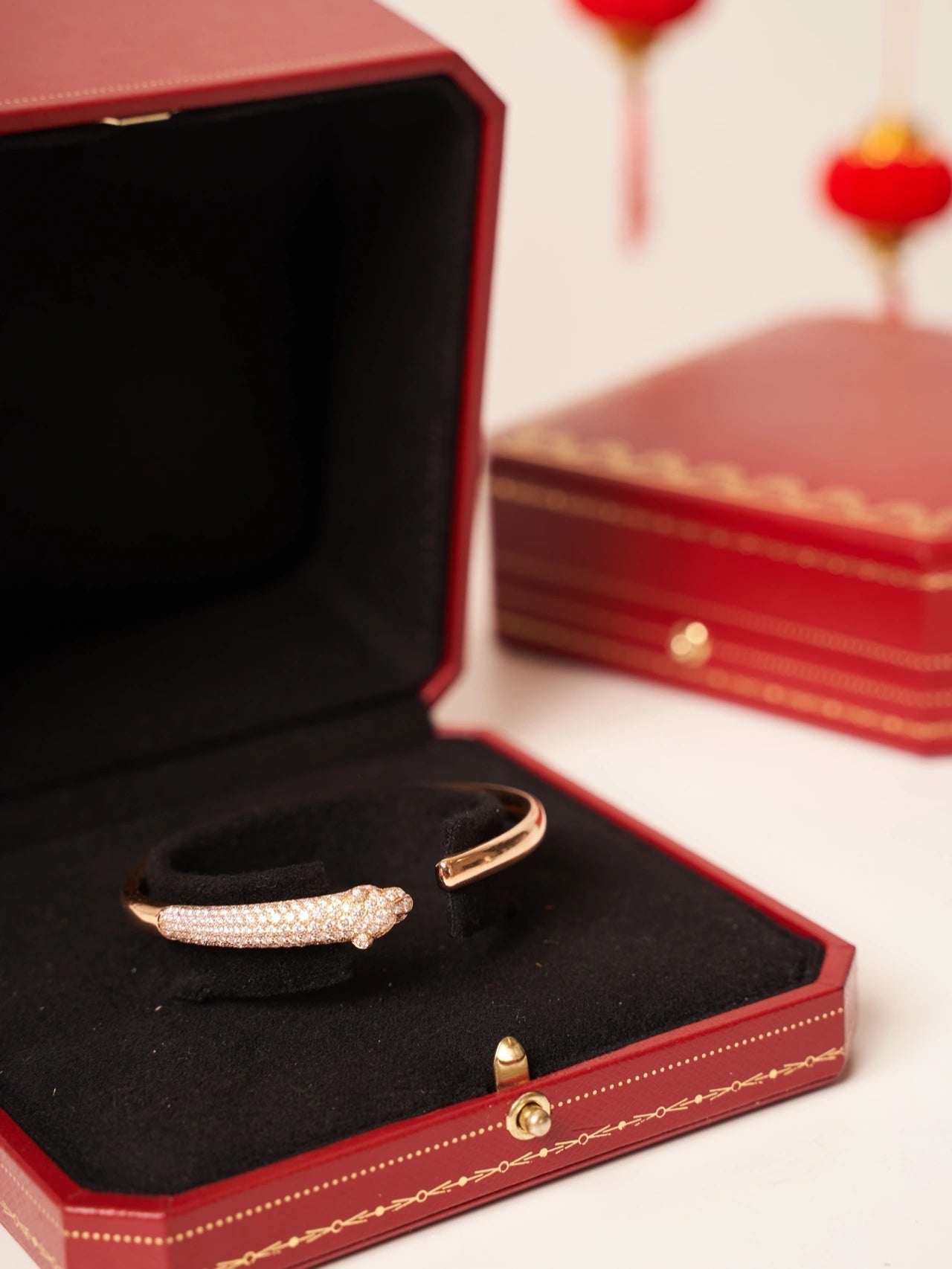 [LUXORA]PANTHERE ROSE GOLD DIAMOND OPEN BRACELET