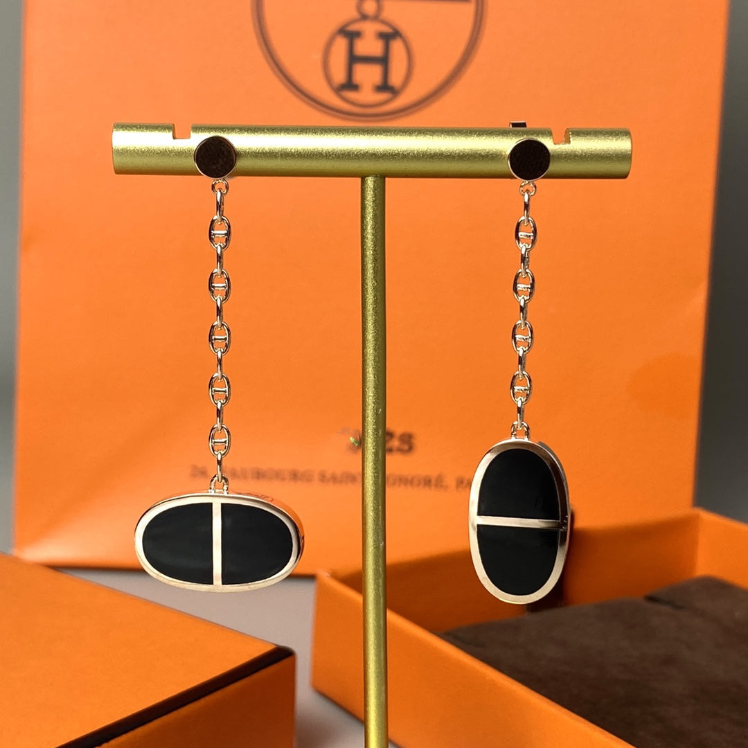 [LUXORA]CHAINE VERSO BLACK CERAMIC EARRINGS